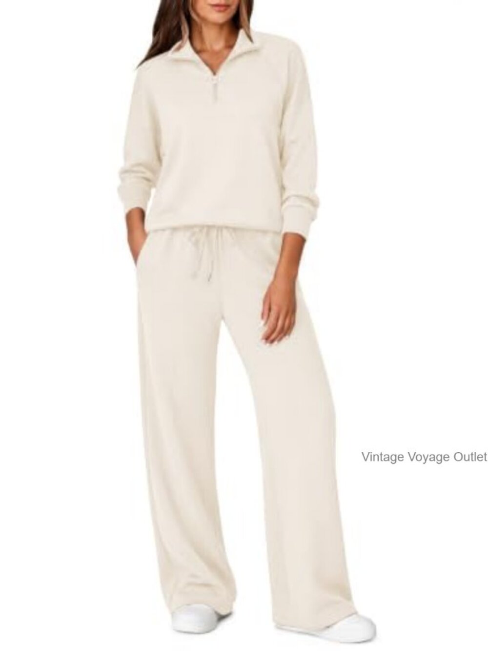 Women's 2 Piece Sweatsuit Set Half Zip Pullover Wide Leg Pants Loungewear
